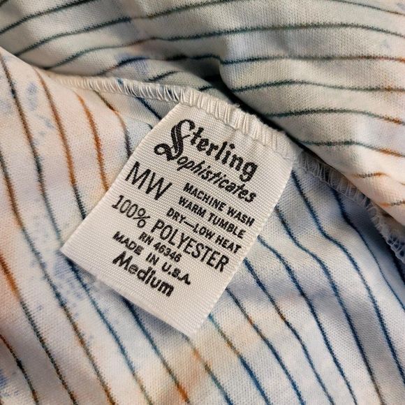 Vintage 70s Semi Sheer Stripe Polyester Flutter Sleeve Lounge Nightgown Dress - Picture 9 of 9